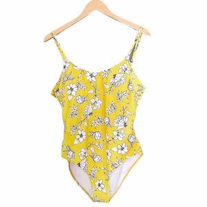 Janela Bay Ombré Yellow Floral Swimsuit, Bathing Suit, Women’s Size Large Summer